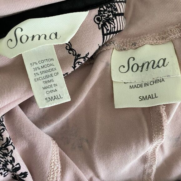 Soma Pajamas Women's Small Black Pink Black Birdcages Top Pants Set Soft Knit - Picture 5 of 5